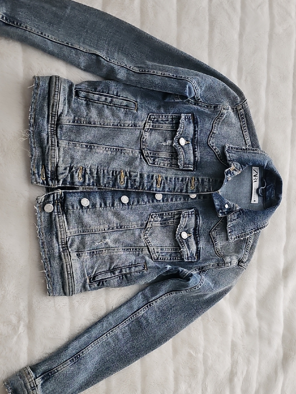 Zara Blue Denim Jacket Distressed Style Size S. I accept Offers